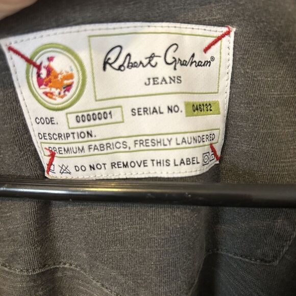 Robert Graham Jeans Shirt Mens 3XL Gray V Neck Pocket Distressed Stitch Cotton - Picture 7 of 12